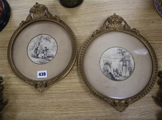 19th century English School, pair of monochrome watercolours, Huntsmen in woodland and Figures beside